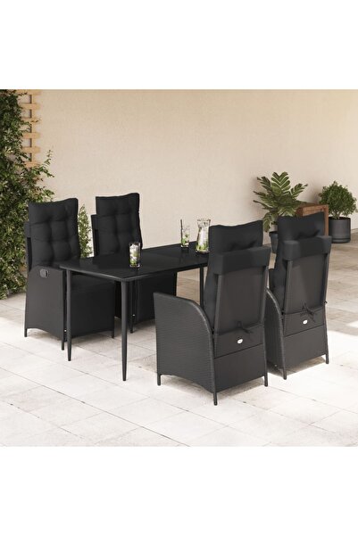 vidaxl Garden furniture set with cushions, 5 pieces, black, polyrattan