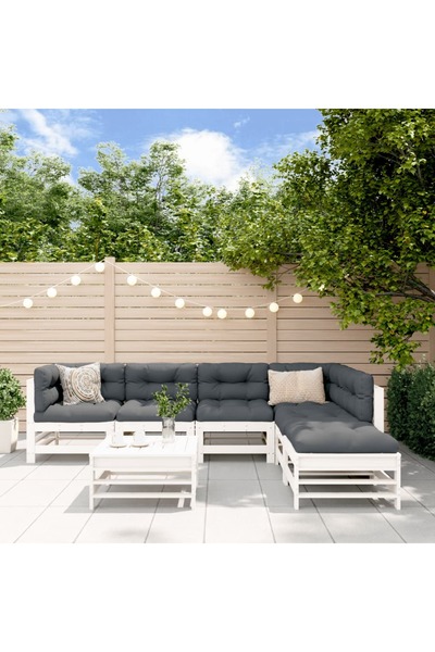 Concept Set mobilier de grădină cu perne, 7 piese, alb, lemn masiv