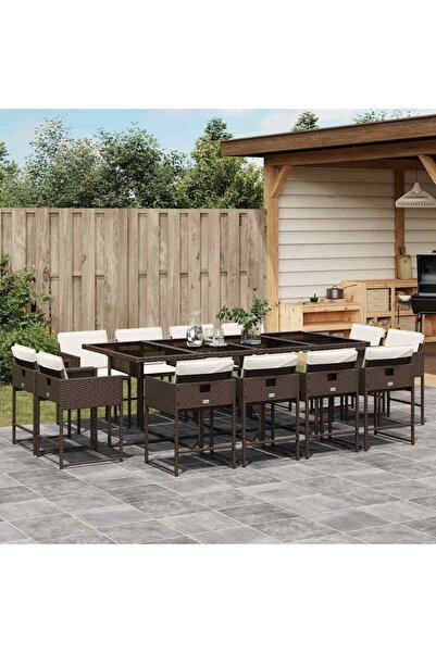 vidaxl Set mobilier de gradina, 13 piese, maro, cu perne, poliratan