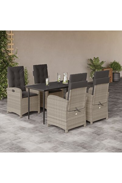 vidaxl Garden furniture set with cushions, 5 pieces, light grey polyrattan