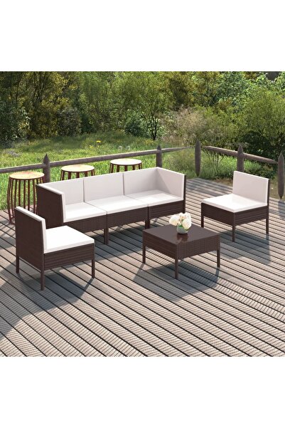 vidaxl Set mobilier de gradina cu perne, 6 piese, maro, poliratan