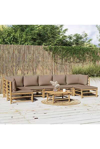 vidaxl Set mobilier de gradina cu perne gri taupe, 8 piese, bambus