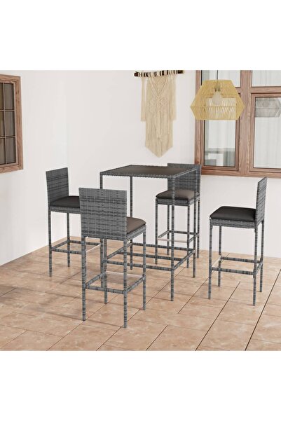 vidaxl Set mobilier bar de gradina cu perne, 5 piese, gri, poliratan