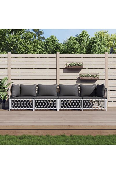 vidaxl Set mobilier de gradina, 4 piese, cu perne, alb, otel
