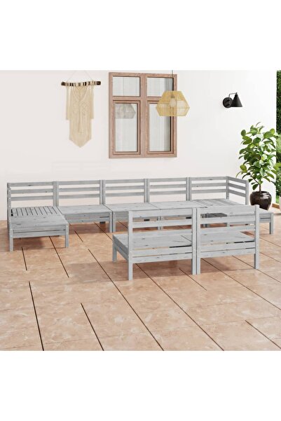 vidaxl Set mobilier de gradina, 9 piese, alb, lemn masiv de pin