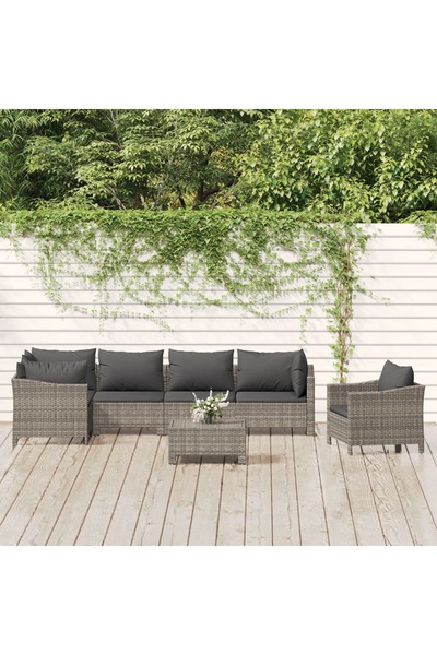 vidaxl Set mobilier de gradina cu perne, 7 piese, gri, poliratan