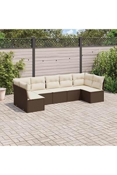 vidaxl Set canapele de gradina cu perne, 7 piese, maro, poliratan