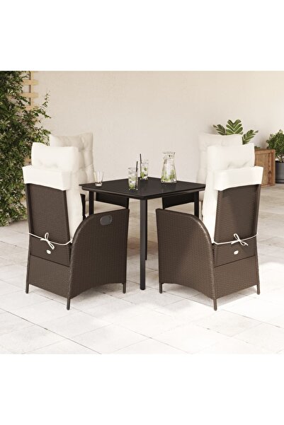 vidaxl 5-piece garden furniture set with cushions, brown, polyrattan