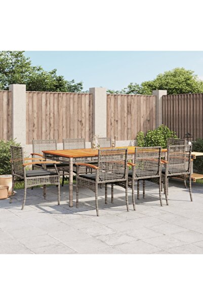 vidaxl Garden furniture set with cushions, 9 pieces, grey, polyrattan