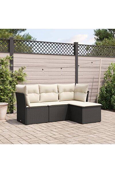 vidaxl Set mobilier de gradina cu perne, 4 piese, negru, poliratan