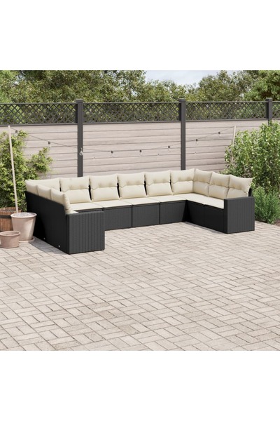 vidaxl Set canapele de gradina cu perne, 10 piese, negru, poliratan