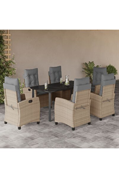vidaxl Set mobilier pentru gradina, 7 piese, cu perne, bej, poliratan