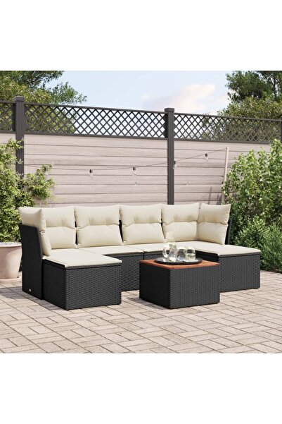 vidaxl Set canapele de gradina cu perne, 7 piese, negru, poliratan