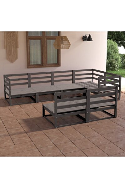 vidaxl Set mobilier de gradina, 7 piese, gri, lemn masiv de pin
