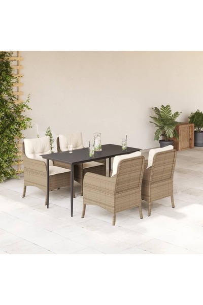 vidaxl Garden furniture set with cushions, 5 pieces, beige, polyrattan