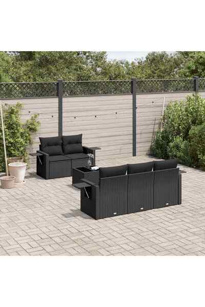 vidaxl Garden furniture set with cushions, 6 pieces, black, polyrattan