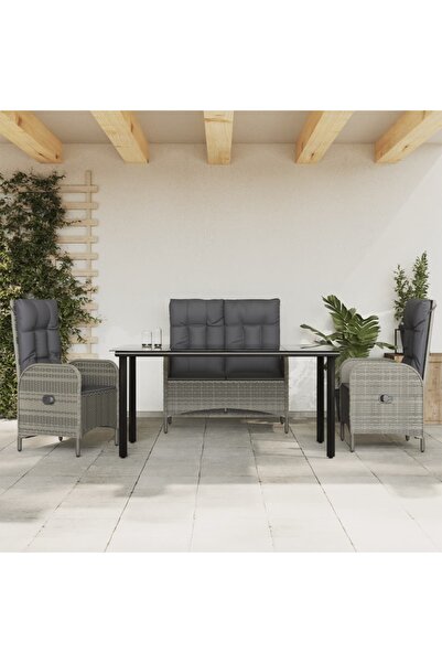Concept Set mobilier de grădină cu perne, 4 piese, gri, poliratan