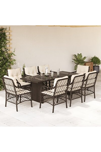 vidaxl Garden furniture set with cushions, 9 pieces, brown, polyrattan
