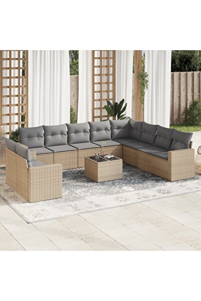 vidaxl Set canapele de gradina cu perne, 11 piese, bej, poliratan