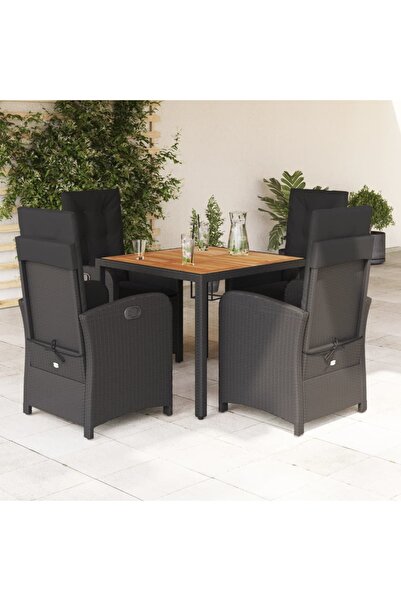 vidaxl Set mobilier de gradina cu perne, 5 piese, negru, poliratan