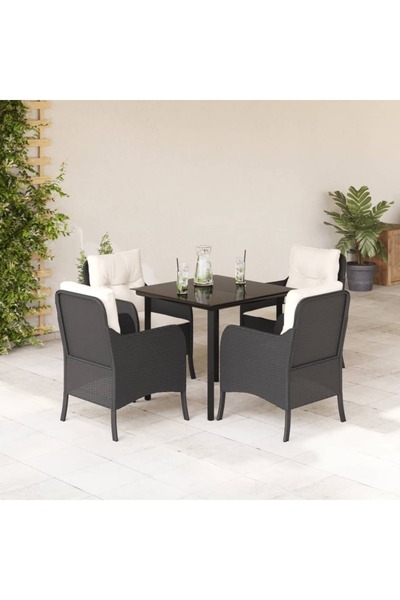 vidaxl Set mobilier de gradina cu perne, 5 piese, negru, poliratan