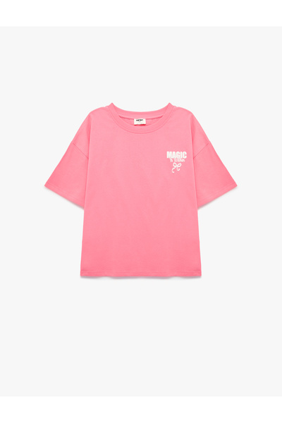 Koton Tricou din bumbac cu mânecă scurtă și decolteu cu detaliu imprimat