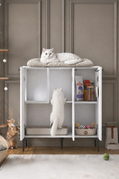 Rani Mobilya Rani PA102 Kedi Mobilyası Çok Amaçlı Dolap Gizli Kedi Tuvalet Do...