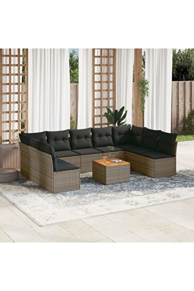 vidaxl Set mobilier de gradina cu perne, 10 piese, gri, poliratan