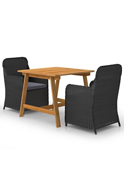 vidaxl Set mobilier de gradina, 3 piese, negru