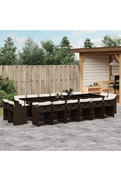 vidaxl Set mobilier de gradina cu perne, 17 piese, maro, poliratan