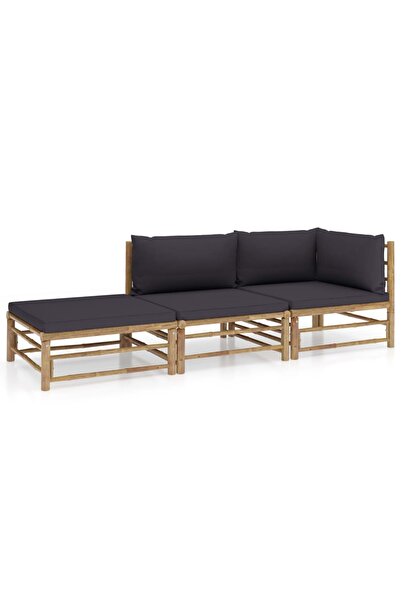 vidaxl Set mobilier de gradina cu perne gri a®nchis, 3 piese, bambus