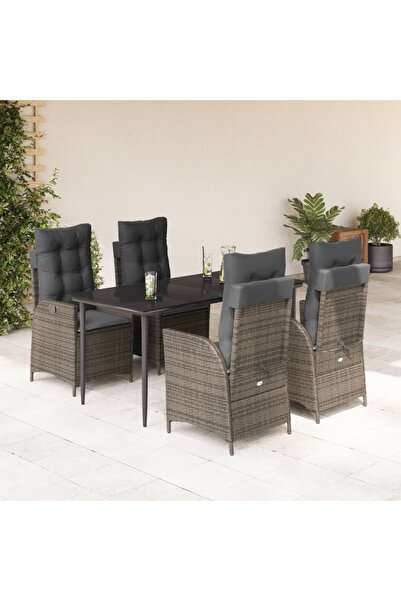 vidaxl Garden furniture set with cushions, 5 pieces, grey, polyrattan