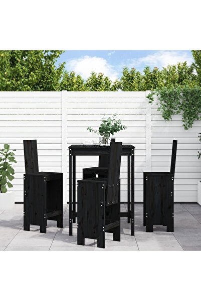 vidaxl Set mobilier bar de gradina, 5 piese, negru, lemn masiv de pin