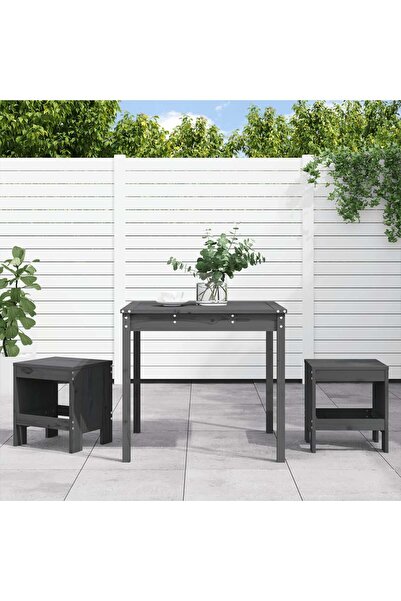 vidaxl Set bistro de gradina, 3 piese, gri, lemn masiv de pin