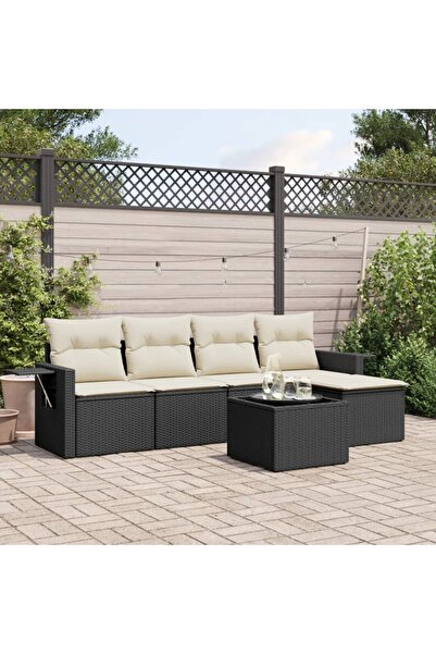 vidaxl Set mobilier de gradina cu perne, 6 piese, negru, poliratan