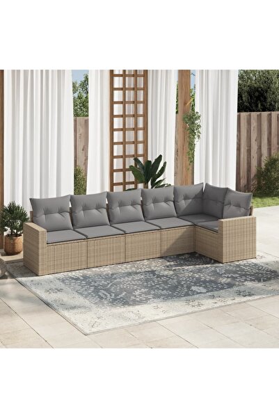 vidaxl Set canapele de gradina cu perne, 6 piese, bej, poliratan