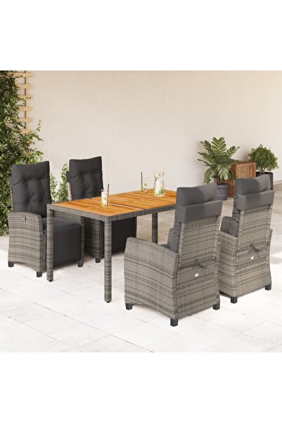 vidaxl Garden furniture set with cushions, 5 pieces, grey, polyrattan