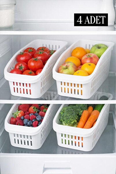 Bayev 4 Pieces White Refrigerator Organizer Vegetable Fruit Basket Kitchen Or...