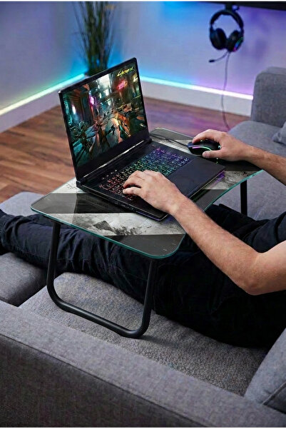 Zevahir Home Foldable Glass Laptop Stand - Black and White Antique Themed
