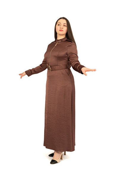 derin store Saten Modern Kesim Şık Zerafet Fermuar Detaylı Elbise