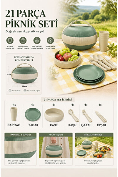Store HGY Home 21 Parça 4 Kişilik Pratik Ufo Piknik Seti - Yeşil