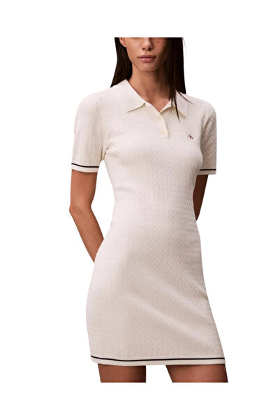 Calvin Klein Γυναικείο Κοντομάνικο Polo Φόρεμα Εκρού LV047F323G-YAS