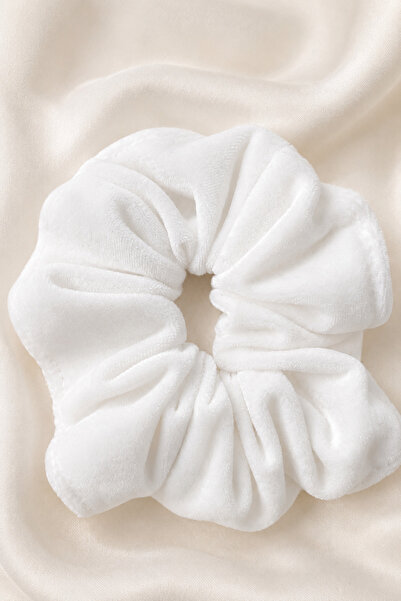 AYSE AGDAS Tekli Beyaz Kadife Saç Tokası | Yumuşak Kumaş Scrunchie Toka