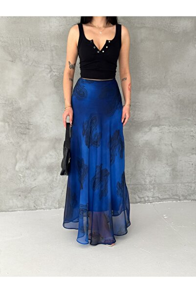 TheyYou Women's Hijab Skirt Patterned Chiffon Long Skirt Lined 102 cm