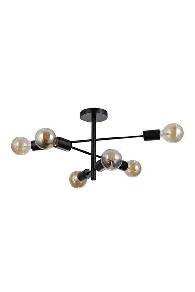 Italux Plafonieră minimalistă Piansi, negru mat, 6xE27, cu 6 lumini, candelab...