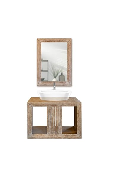 NUKA Set de mobilier de baie din lemn masiv cu grilaj frontal, format din 2 p...