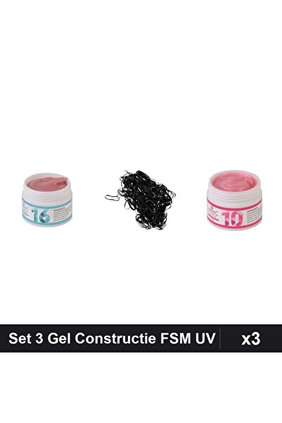 Makeup Set 3 Gel Constructie UV LED FSM 15g, Nuante 16 și 10, Elastice Păr Si...