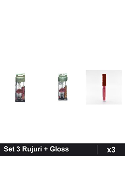 Makeup Set 3 Rujuri Ushas + Gloss Shimmer Ruby Rose, Nuante 15 13, Machiaj Buze