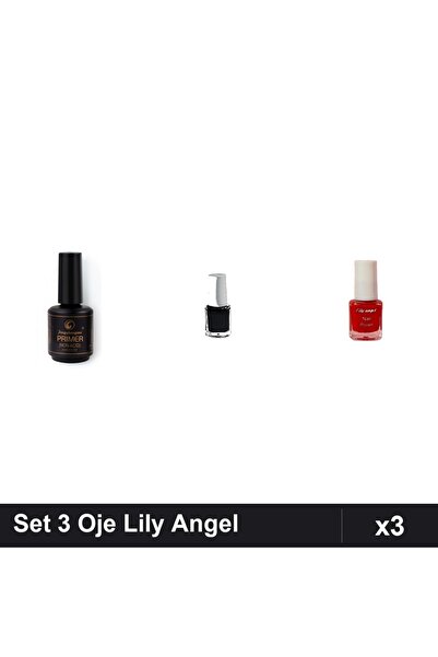Makeup Set 3 Oje Semipermanente Lily Angel cu Primer, Negru Roșu, Manichiură ...