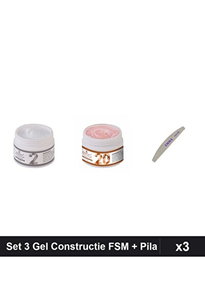 Makeup Set 3 Gel Constructie UV LED FSM 15g Nuante 02 20 + Pila Unghii EMMA 1...